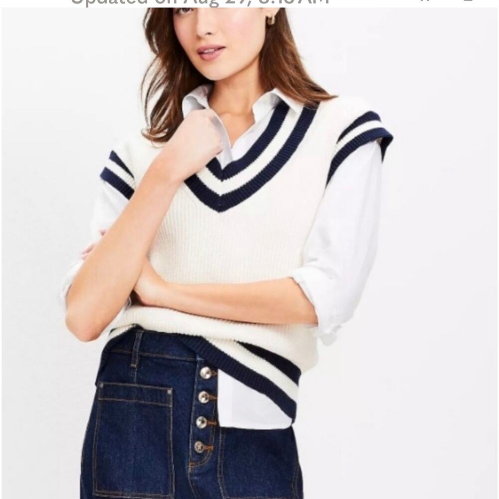 LOFT Preppy Sleeveless Knit Vest M Academia Collegiate Old Money Cotton Nautical